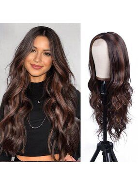 Women's Dark Brown Synthetic Hair Dirty Blonde Heat Resistant Long Wavy Wig